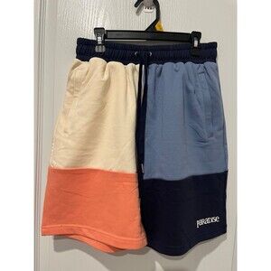 Paradise Color Block Shorts Mens Large NWT Navy Blue Cream Coral Sweat Shorts